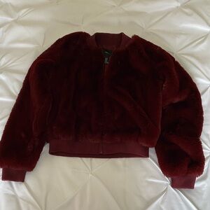 Women’s faux fur bomber jacket. Size M.